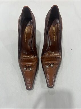 BCBGMaxAzria Brown Leather Pointed Tassel Pumps